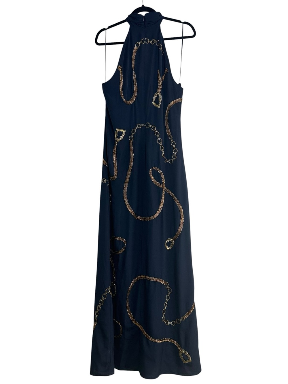 Lauren Ralph Lauren Embellished Sequin Halter Dress, Size 14 Navy Blue - Picture 7 of 12